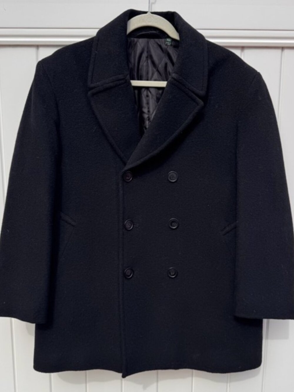 Lauren Ralph Lauren Black Double-Breasted Pea Coat 42S Men Button Accents Lined